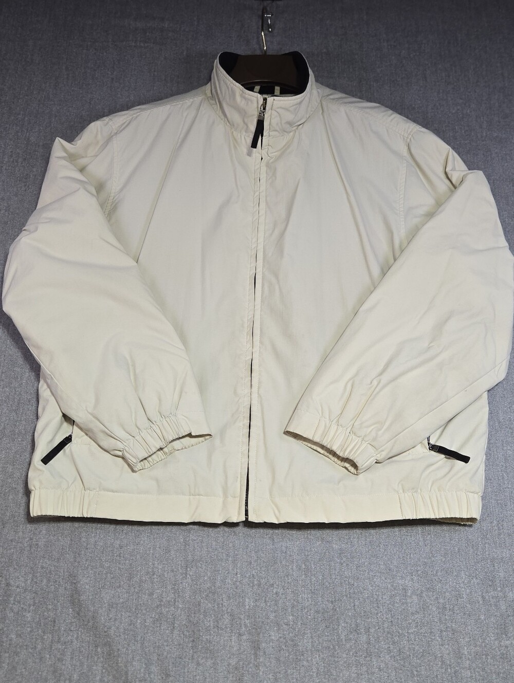 Eddie Bauer Mens XL Cream Off White Insulated Fleece Lined Bomber Jacket